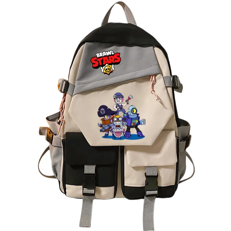 Bcakpack Brawl Stars Color Blocking Game Merchandise Nylon Schoolbag - Black