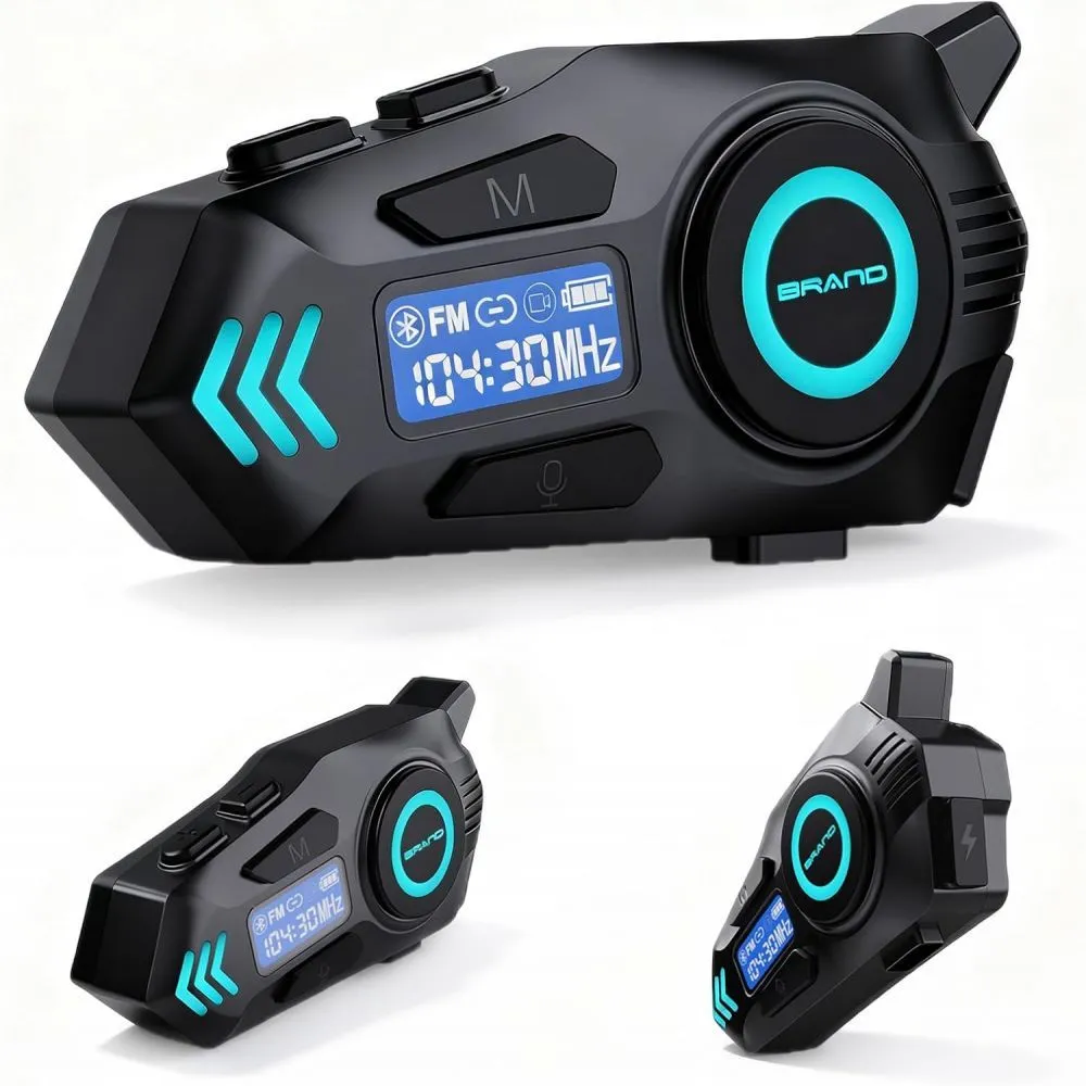 Motorcycle Helmet BT Intercom,IPX8,500m Range,40-Person Group Talk,HiFi