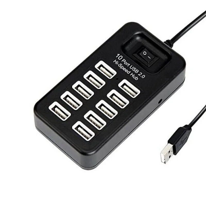 KT&SA USB 2.0 to 10 Ports USB 2.0 High Speed 480 Mbps HUB - Black