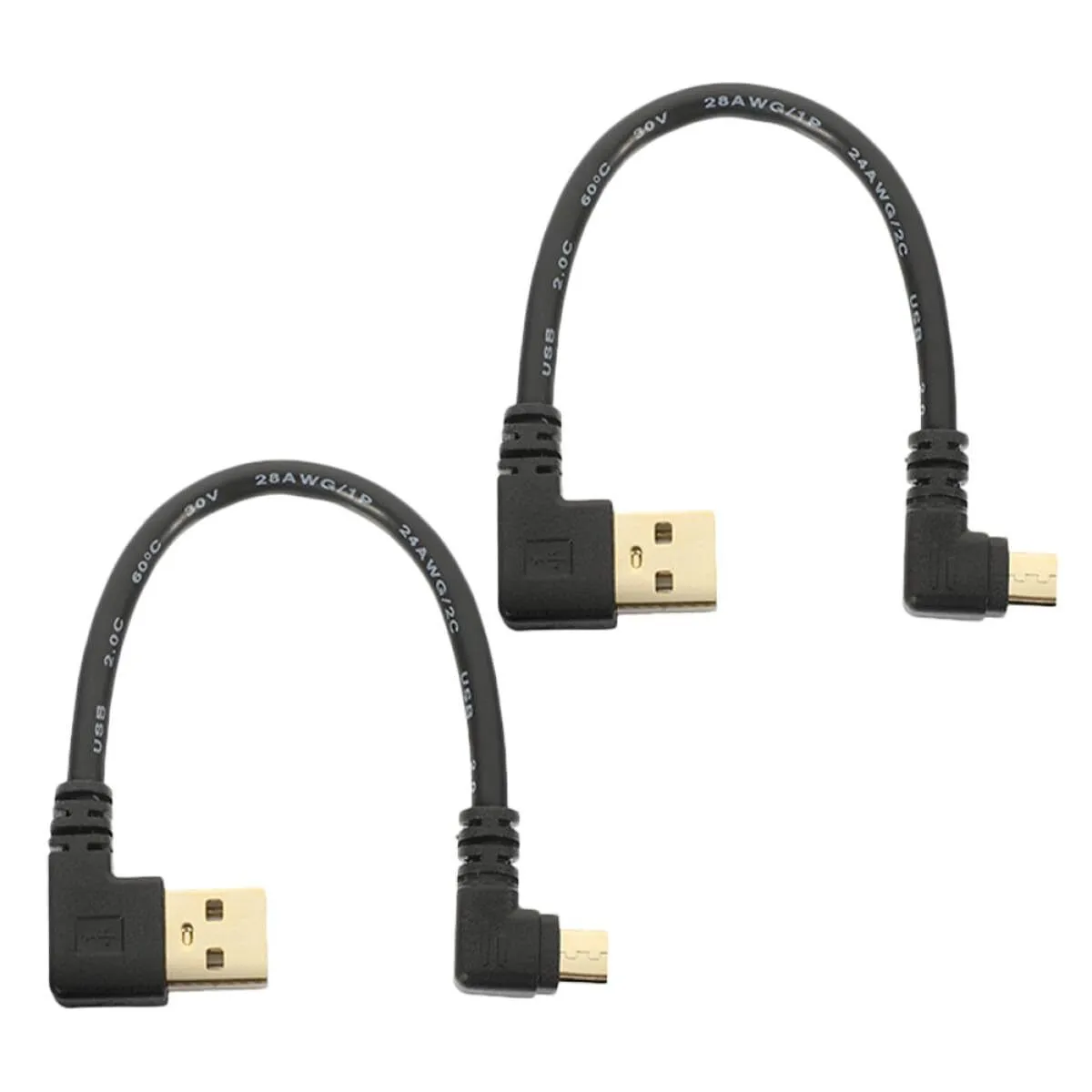 2pcs Right Angle Micro USB to USB Data Transfer and Fast Charging Cables,