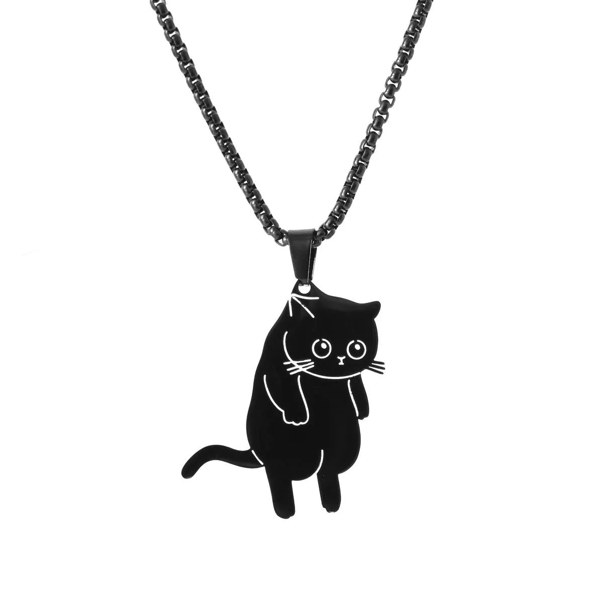 Kitten Necklace Stainless Steel Pendant Personalized and Versatile - Black