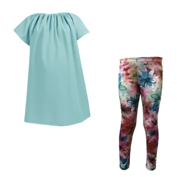 Baby/Toddler/Kids-Gathered Peasant Neck Top&Capri Legging -Duck Egg Multi