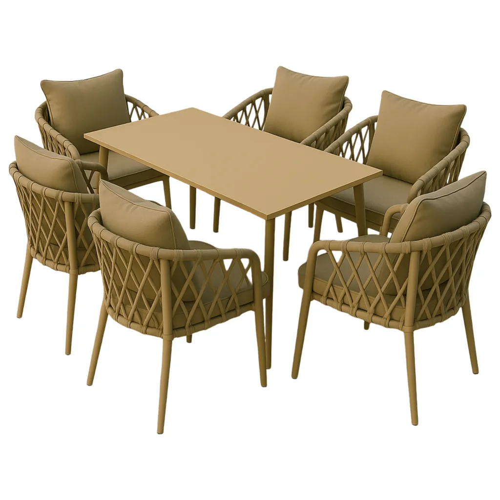 Outdoor Dining Set - 6 Seater, 150x80cm, Metal Table
