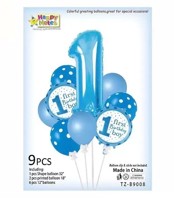 First Birthday Party Decoration Balloons Celebration 9 Pieces Pack - Blue
