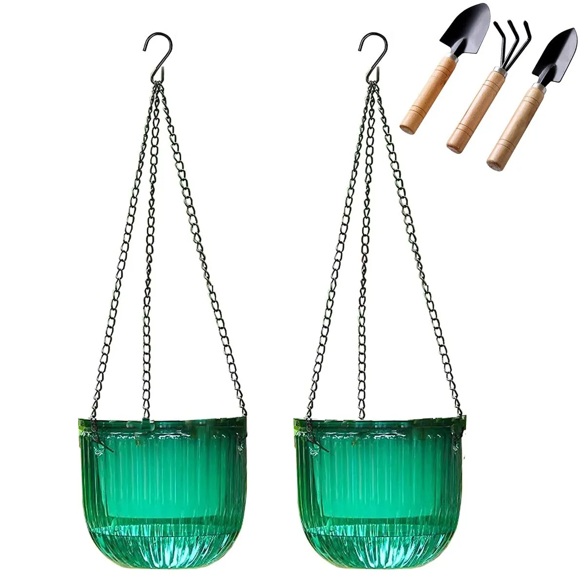 2 Pack Hanging Planters Self Watering Flower Pots For Indoor Outdoor - Emerald Green