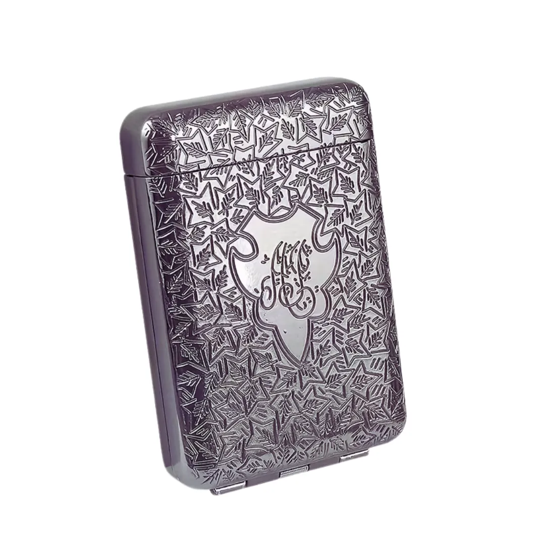 Atterson Blinder Retro Pure Copper Hand Carved Flick Cigarette Case - Black