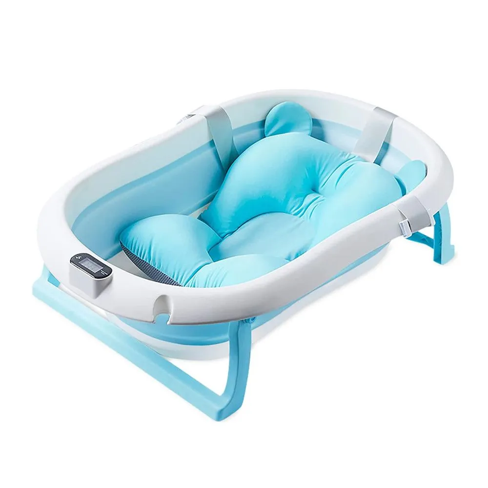 Foldable Baby Bathtub with Temperature Sensing,Collapsible Bath Tub - Blue