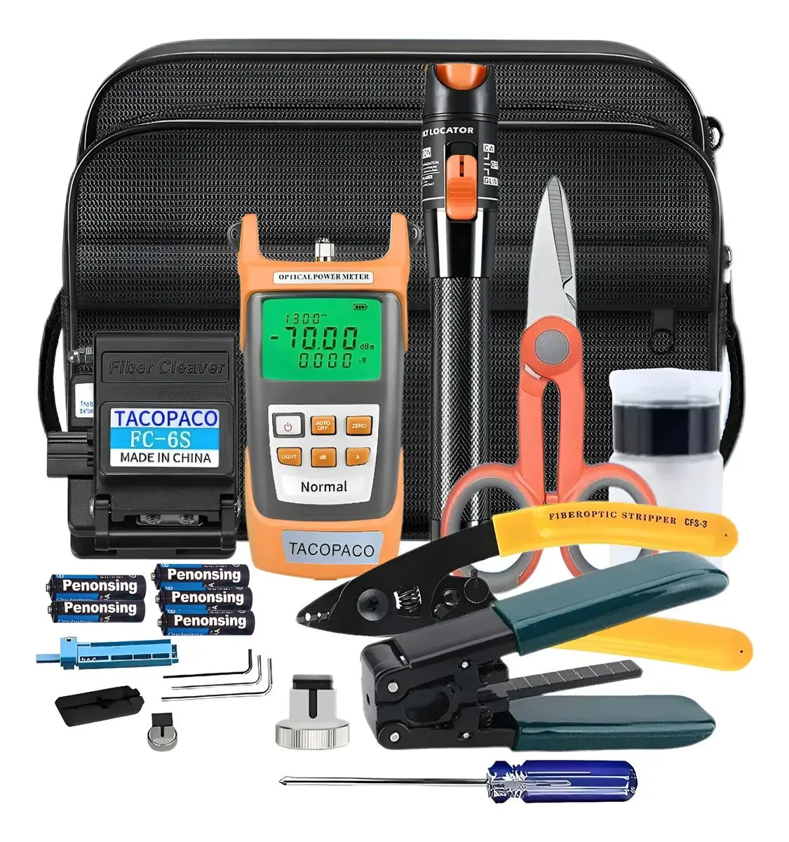 Fiber Optic Tool Kit with Cleaver Power Meter Connectors VFL Stripper Tool - Orange