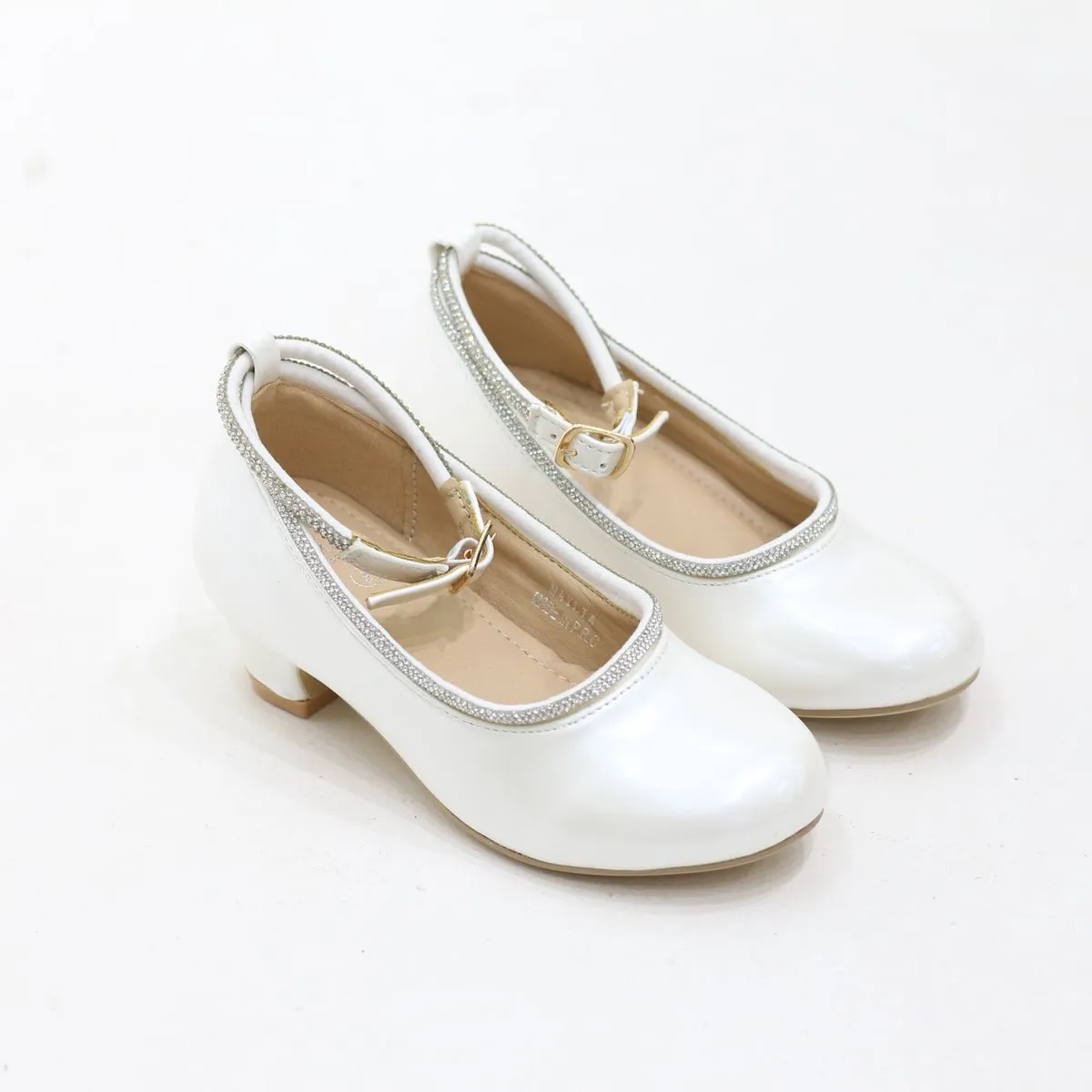 LaMara Paris Haylia Elegant Infant Girls Ankle-Strap Pumps White