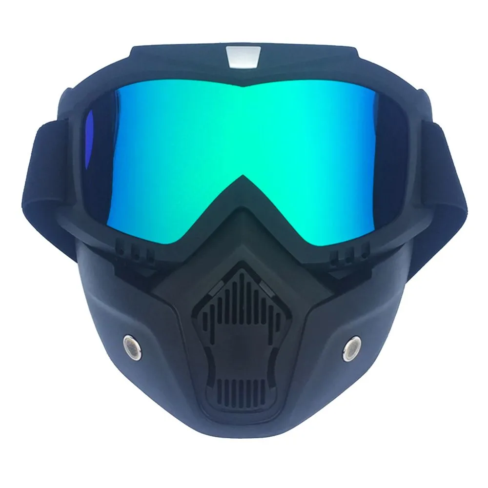 Colorful Lens Detachable Face Mask Motorcycle Goggles