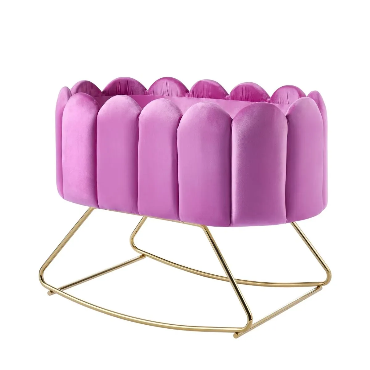 Modern Velvet Wooden Baby Crib Cot Rocker - Pink