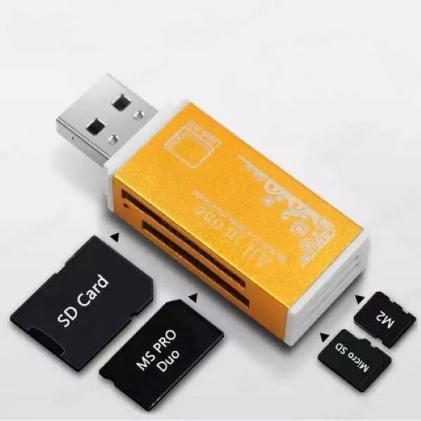 4 in 1 USB Card Reader. Reads SD, Micro SD, Pro Duo & M2 Memory Cards