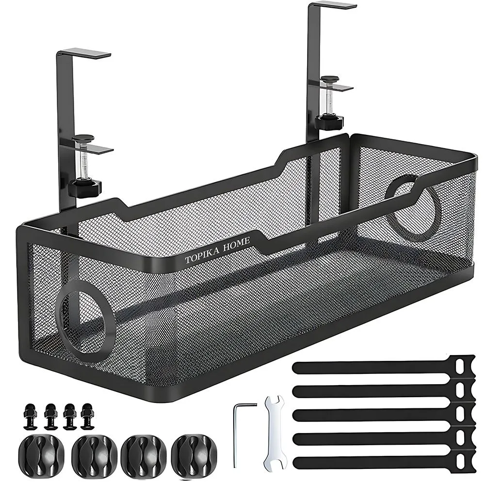 Topika - Cable Management Box,Under Desk Cable Tray Cord Organizer Storage - Black