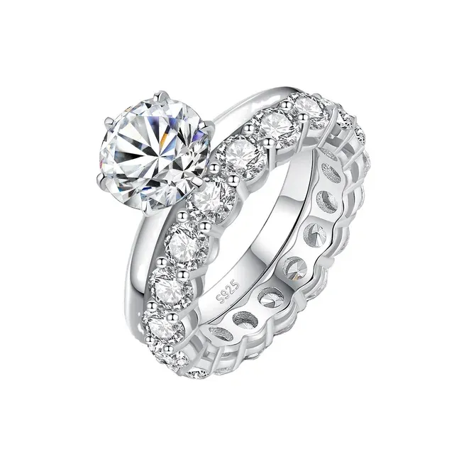 Victoria 2CT Round Brilliant Cut Solitaire with 4mm Eternity Ring For Women