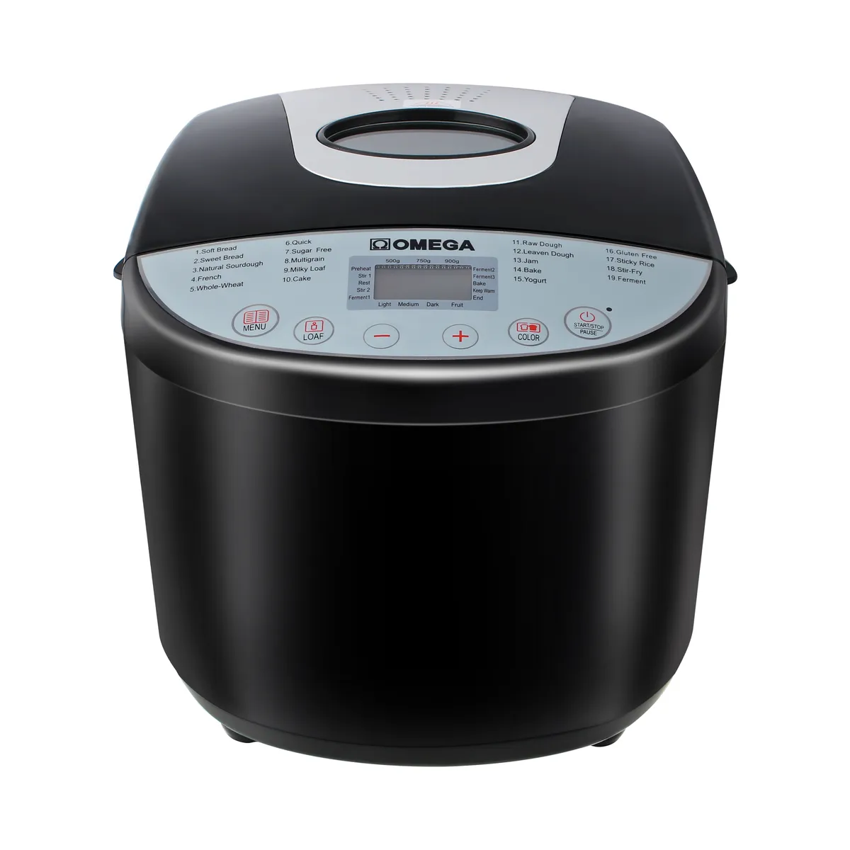 Omega 19-in-1 2LB Bread Maker Machine - 19 Presets, LCD Display