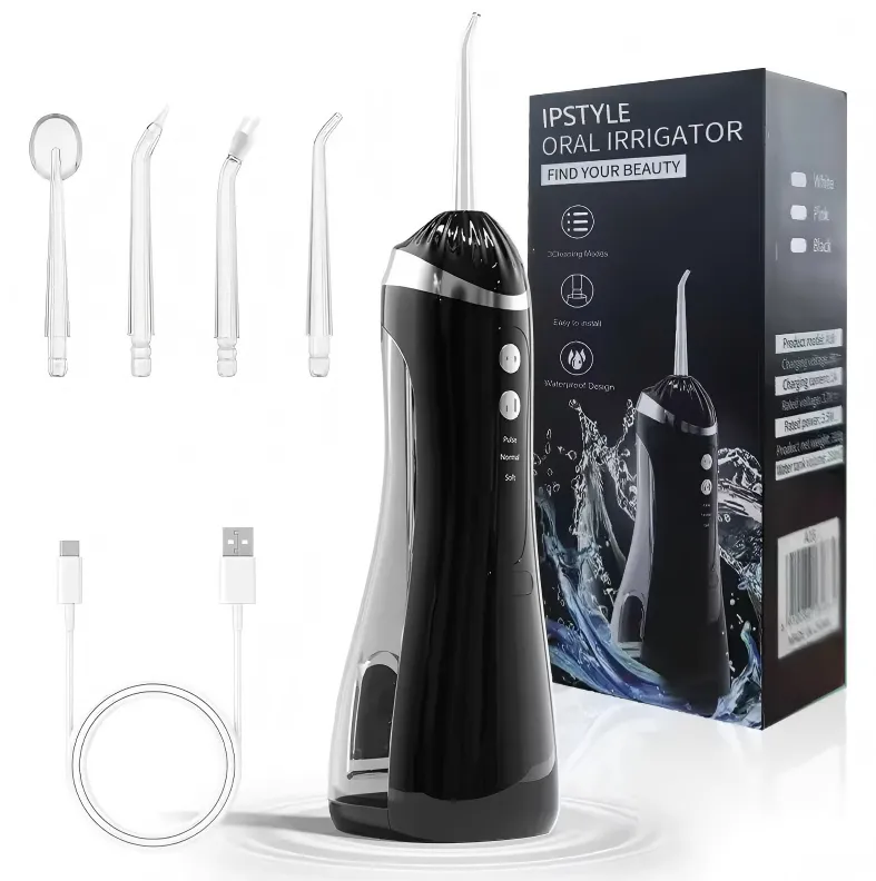 IPSTYLE Rechargeable Water Flosser Portable Teeth Cleaning Gums Health - Black