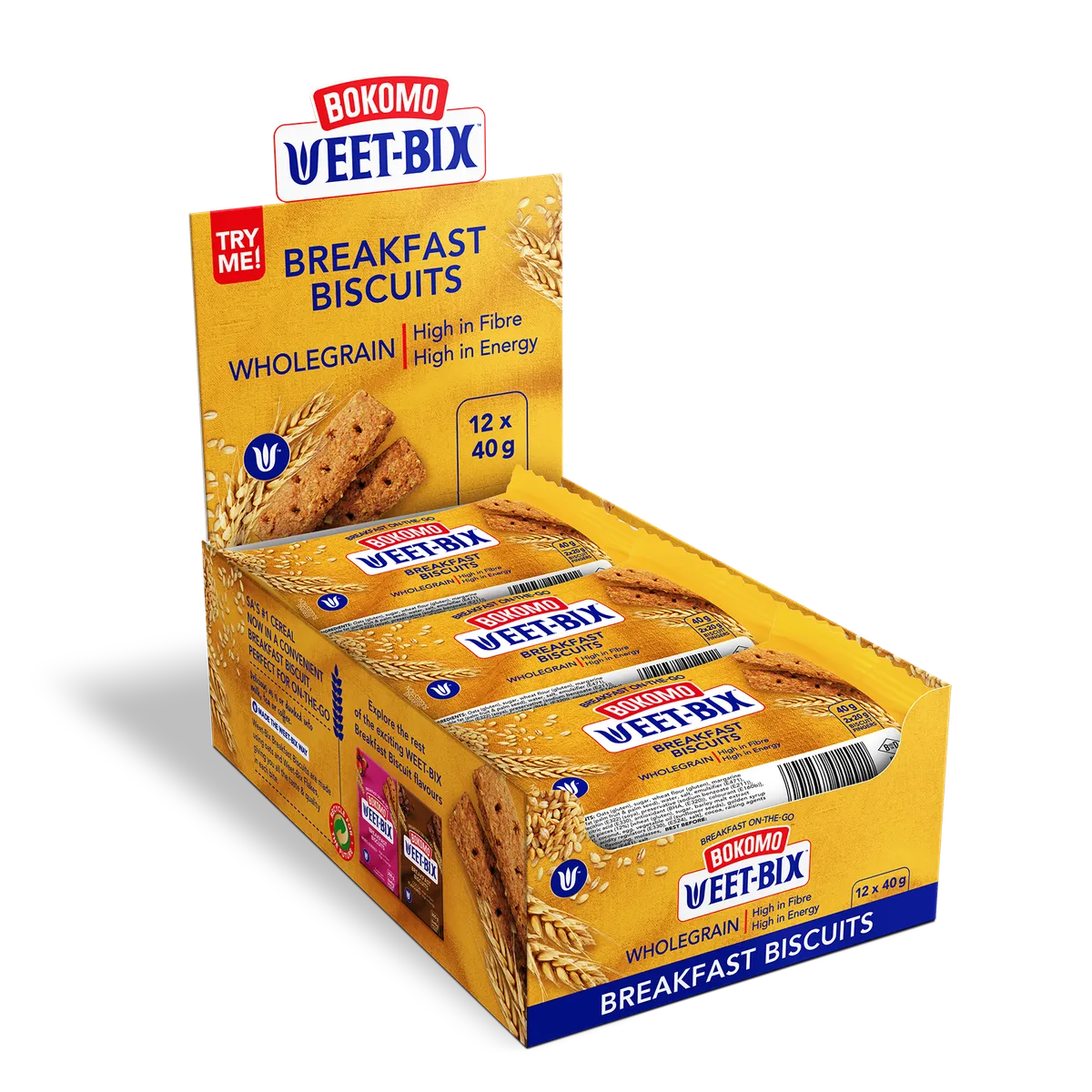 Bokomo Weet-Bix Breakfast Biscuits Wholegrain 12x40g Biscuits Packs