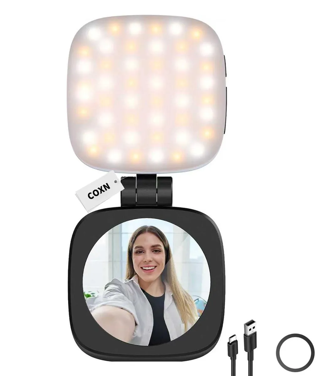 Coxn-Folding MagSafeLED Phone Fill Light with Mirror for Makeup Photography - Black