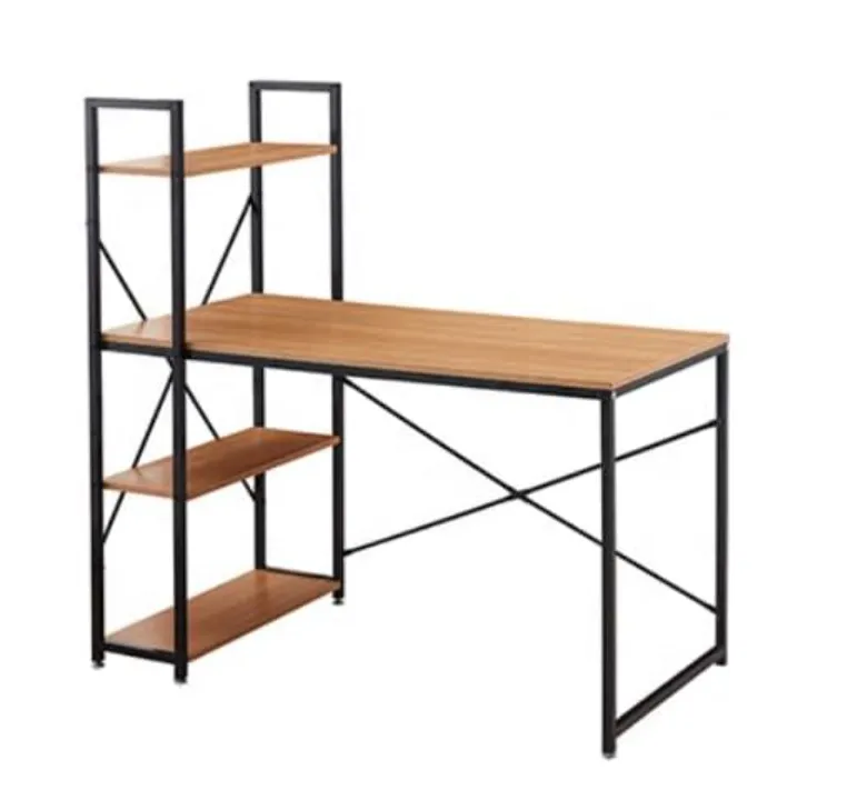 Expees - Computer Desk with Storage Shelves, Office Desk Workstation - Brown