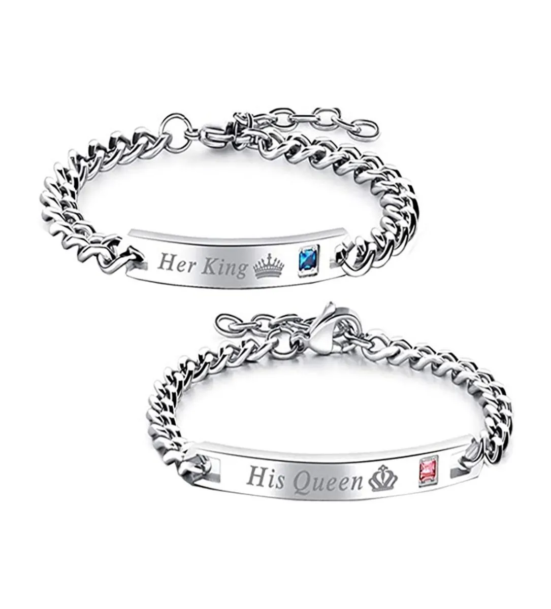 1Pair Silver Stainless Steel Engraving Partner Bracelets, Adjustable Size