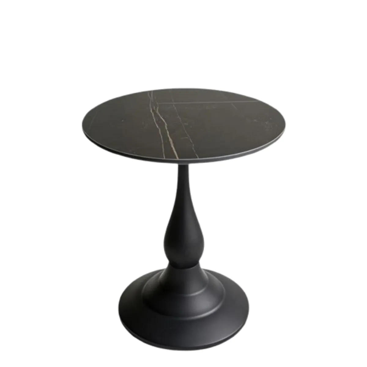 Designer Round Marble Top Table - Modern Black Finish Accent Piece
