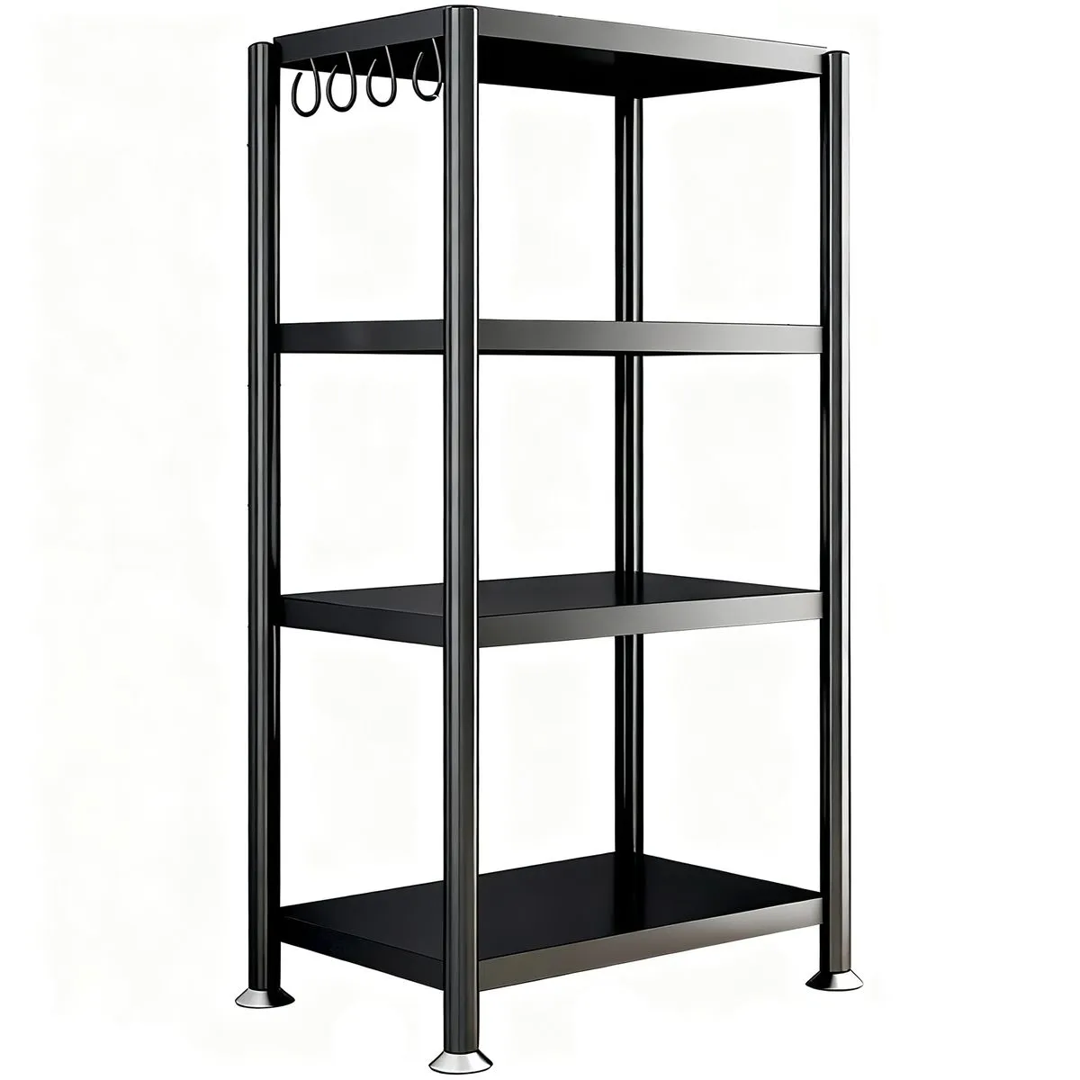 4-Tier Multifunctional Kitchen Storage Shelf Rack with Hooks and Wheels