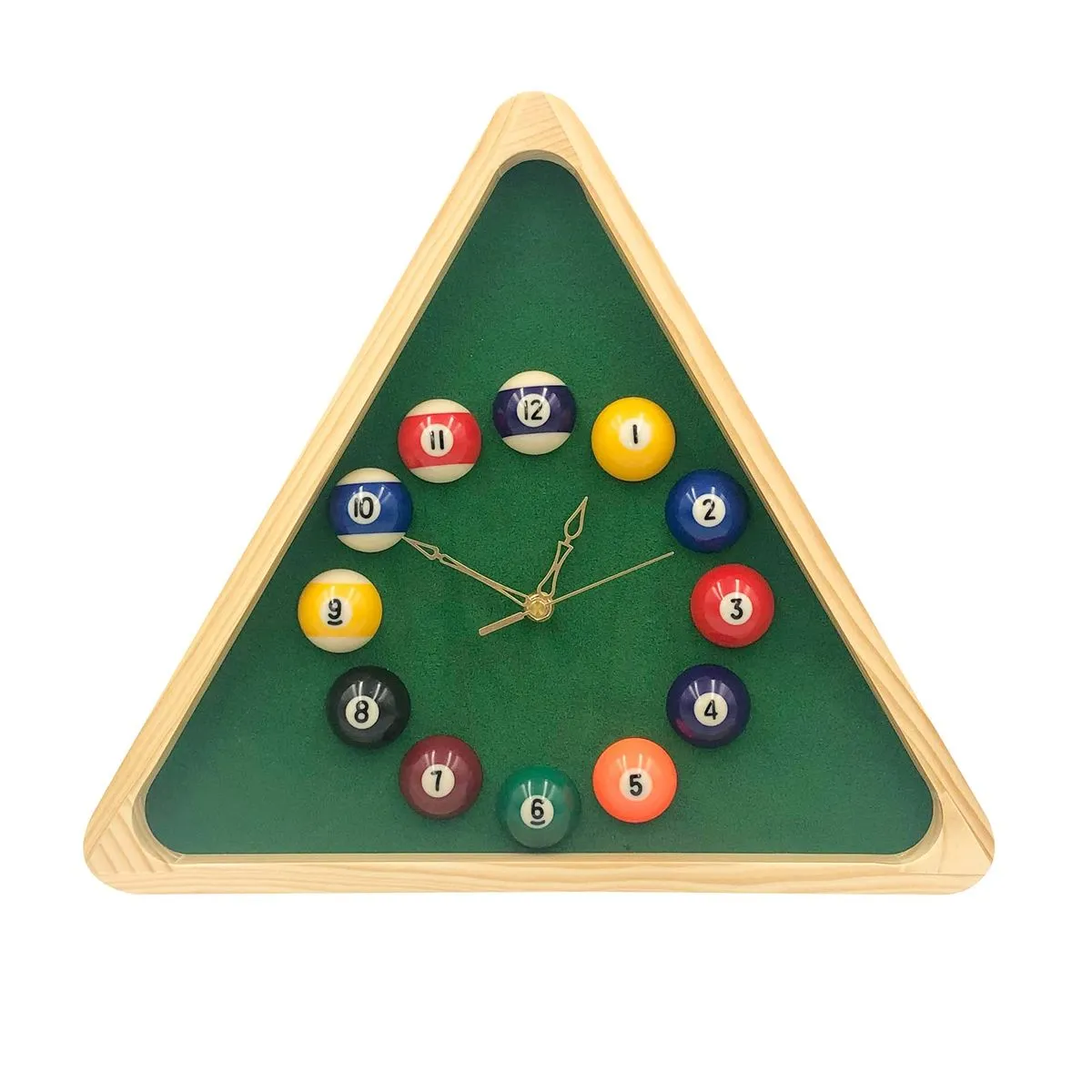 Billiards Pool Ball Clock, Yuanhe 14 Inch Triangle Wall Clock, Solid Wood