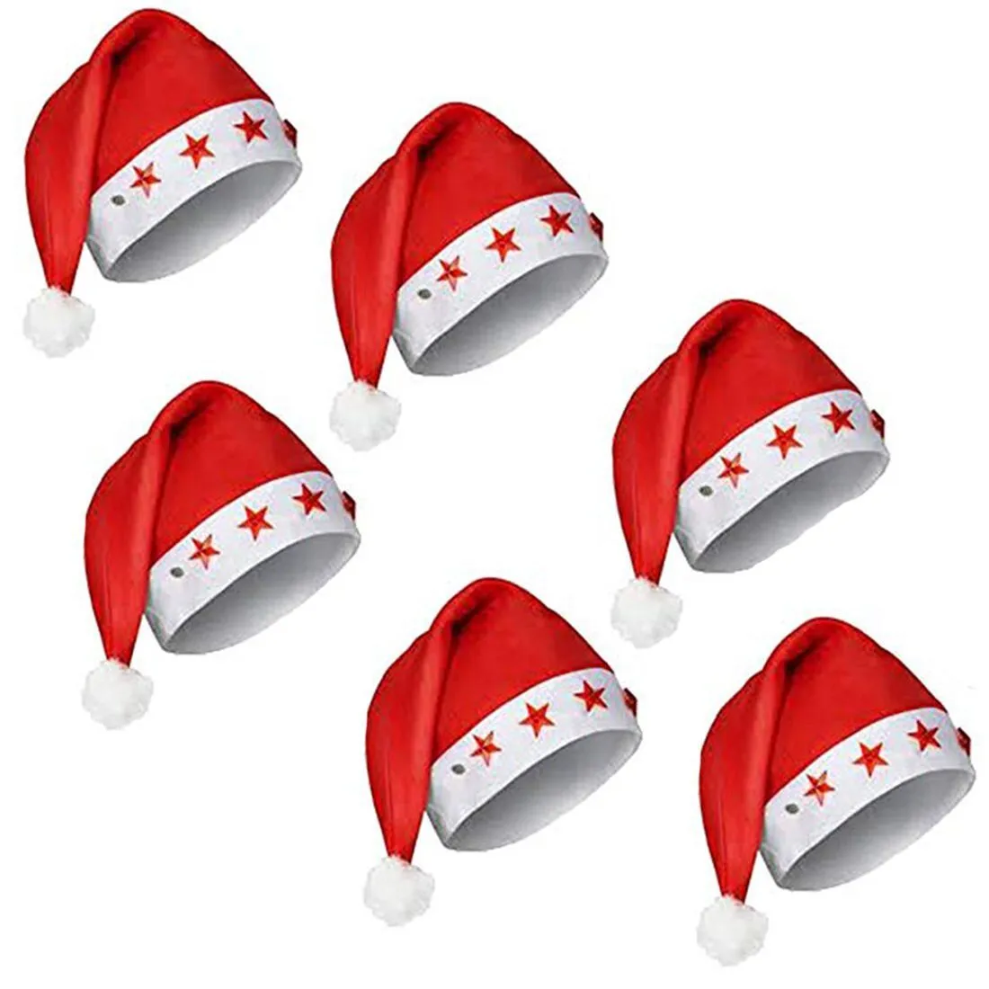 Classic Glowing Christmas Hats Led Flashing Star Santa Hat pack of 6