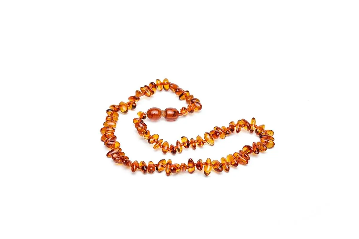 Amber Heart Teething Necklace Chips - Cognac