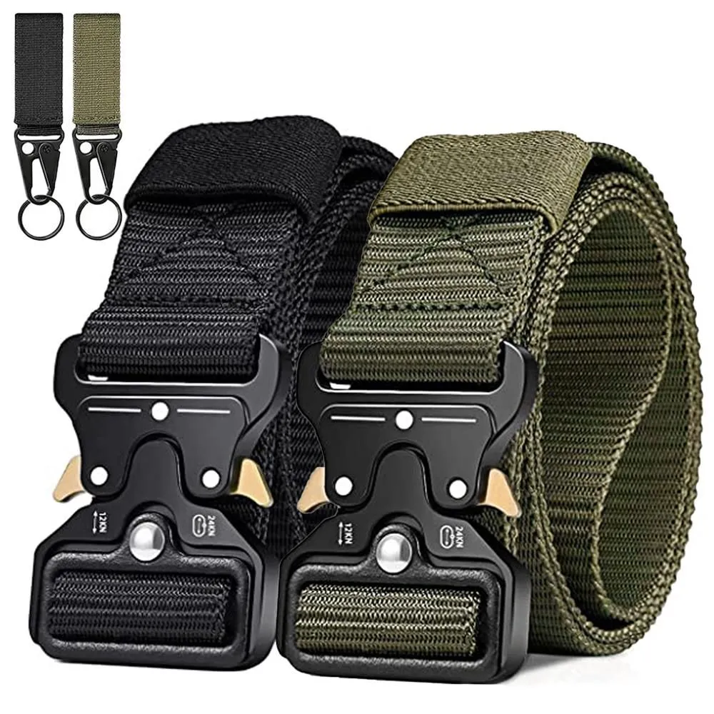 Tactical Belt with Keychain Holder Gears Quick Release Buckle Belt - 2 Pack - black+army green