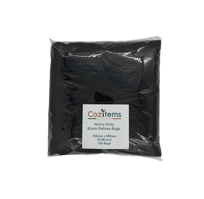 Cozitems - Heavy-Duty Black Refuse Bags - 700 x 900mm - 35 Microns - 100 Pack