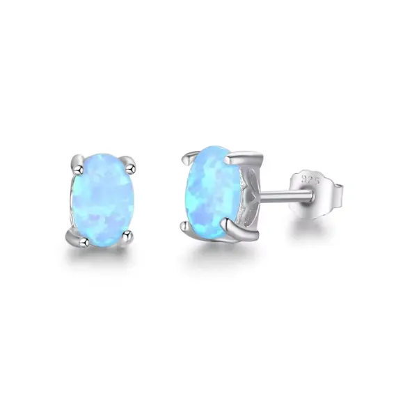 Cosmic 925 Sterling Silver 4mm Oval Opal Stud Earrings