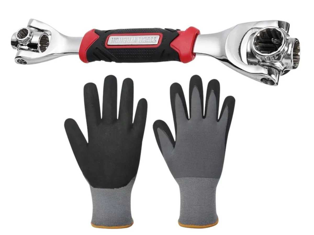 48-in-1 Universal Socket Wrench with Coated Grip Gloves