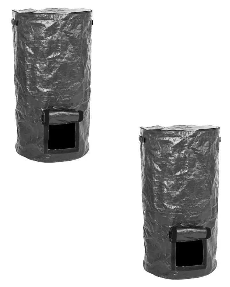 129L Garden Compost Bag Heavy Duty PE with Dual Openings Handles Pack of 2