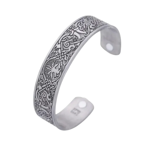 Silver Tree Of Life Magnetic Cuff Bangle - 2 Magnets