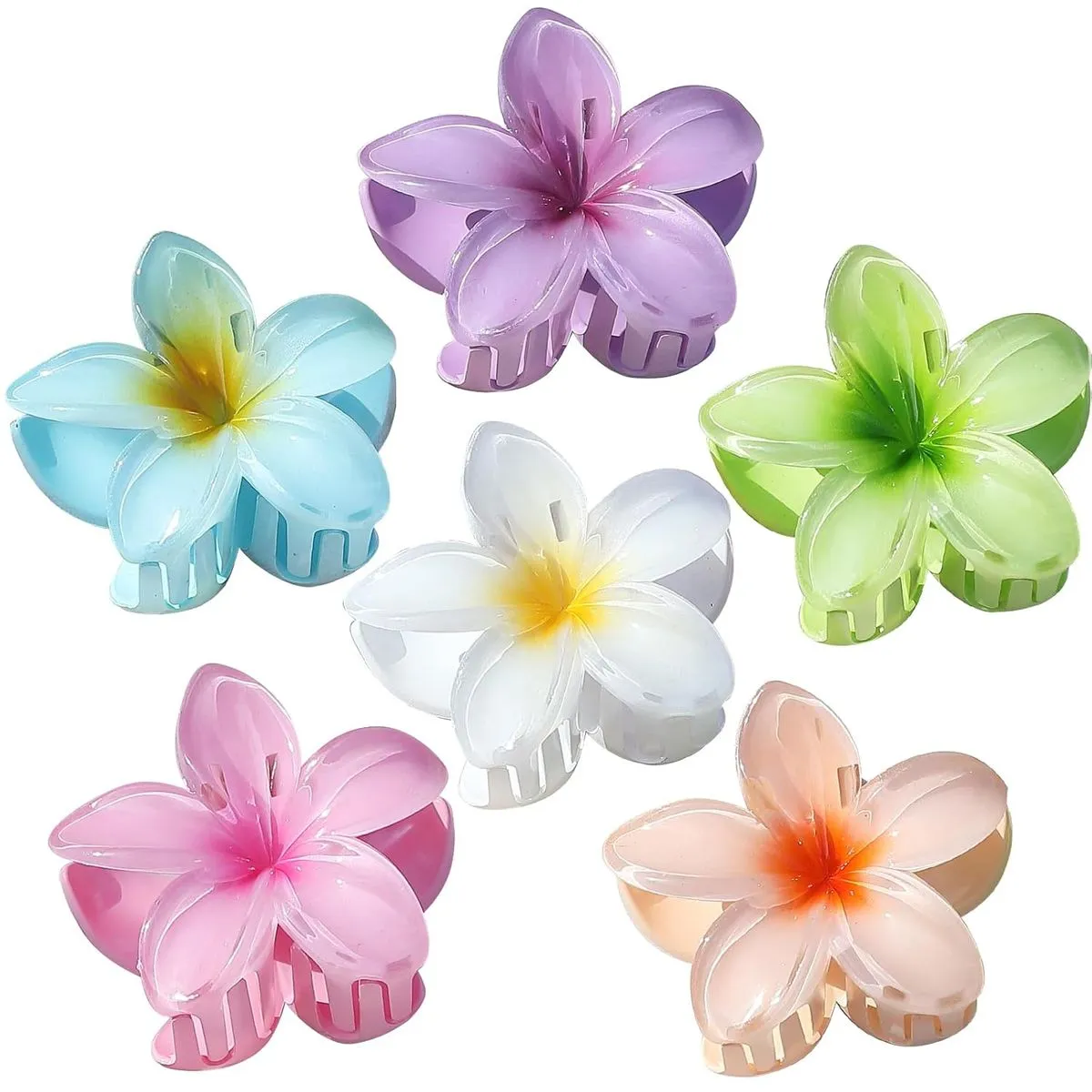 Hawaiian Plumeria Hair Accessories - 6 Pack Large Claw Clips