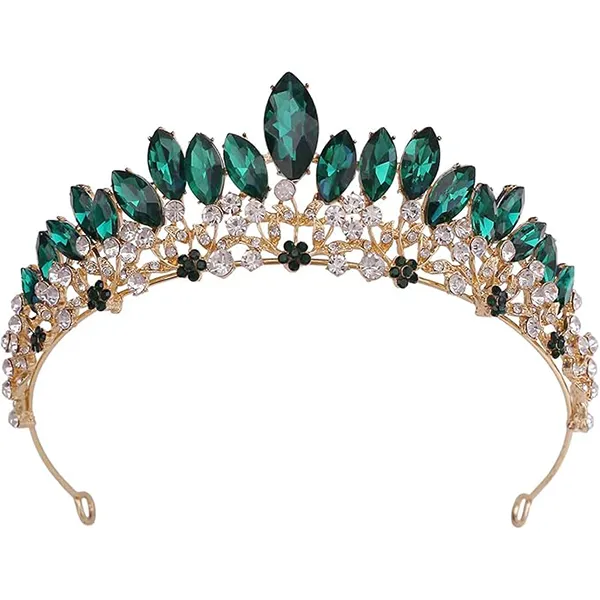 Bride Hairband Tiara Green and Silver Crystal Gold Crown