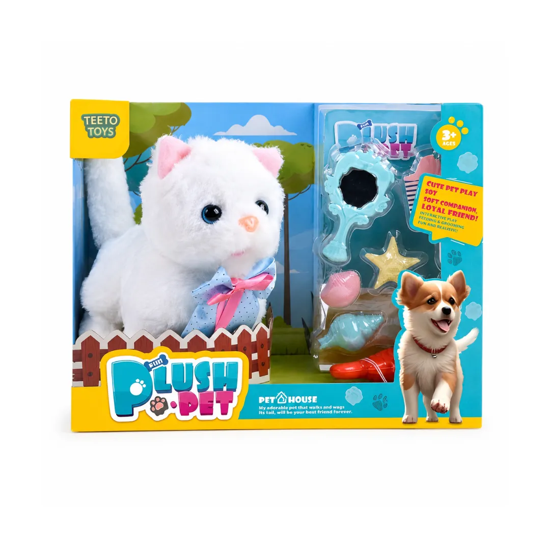 Girls Plush Cat Toy with Grooming Accessories Toy Playset - Toys for Kids - Blue