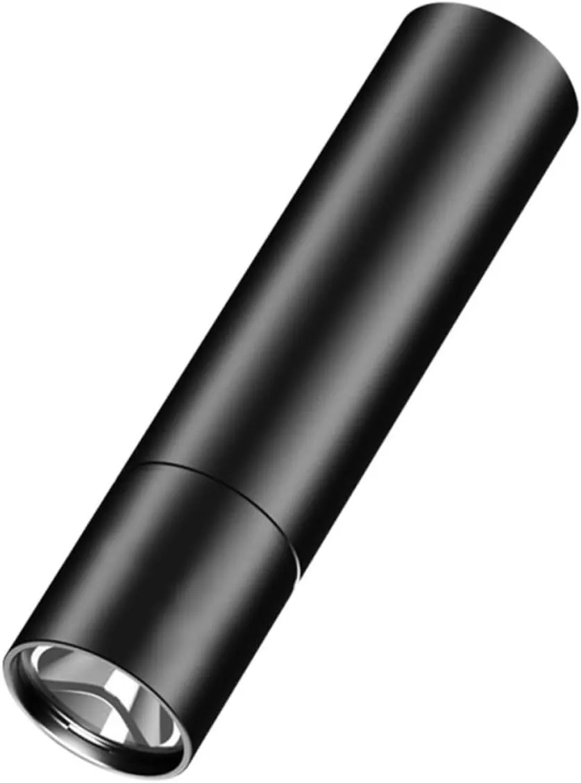 Mini Portable LED Flashlight Keychain, Compact Black Zoomable Camping