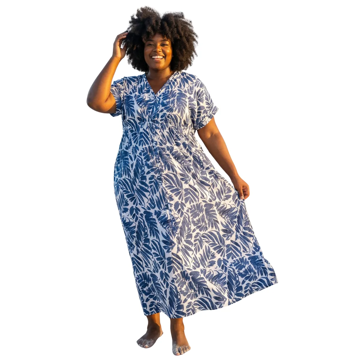 Women's Plus Size Maxi Dress Leafy Print - Blue