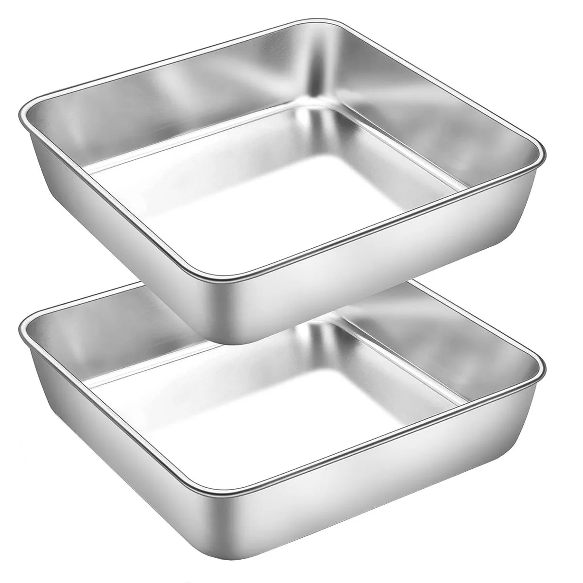 HOMGEM 2 Pieces Square Cake Pan, Stainless Steel Square Pan - 20 x 20 x 5cm