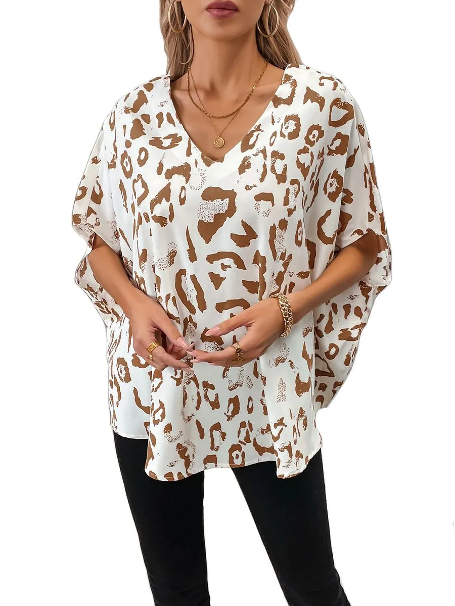 Women's Summer Oversized Flowy Tops Casual Batwing Sleeves Chiffon Blouse