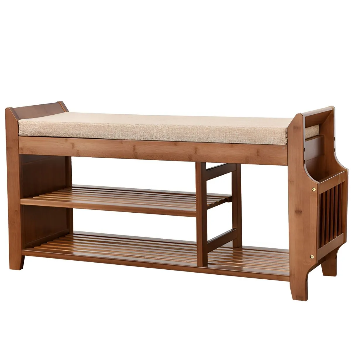 100cm Multifunctional Shoe Cabinet, Solid Wood Storage Upholstered Stool