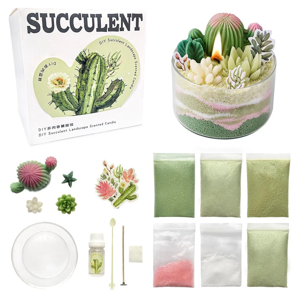 Scented Candle DIY Kit, Candle Making Supllies with Cactus, Succulent