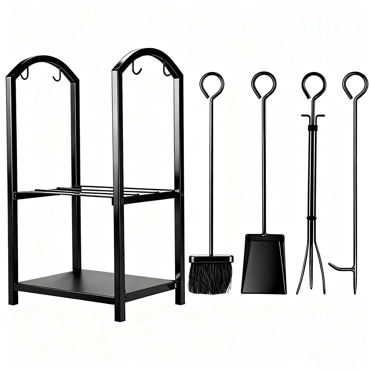 30" firewood rack Large double layer wood log holder with fireplace tools