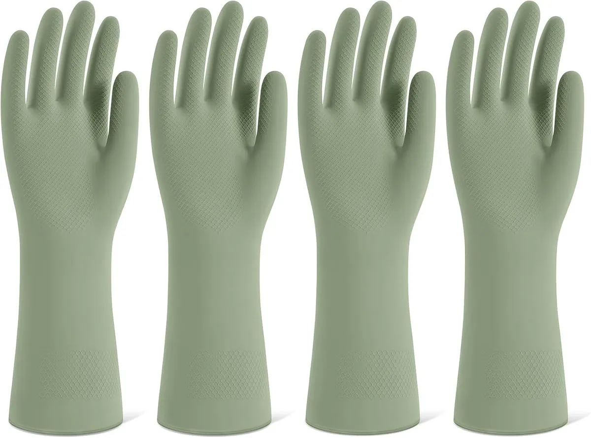XRK Rubber Cleaning Gloves for Dishwashing, 4 Pairs Reusable Kitchen Gloves - Green-S - SA 33