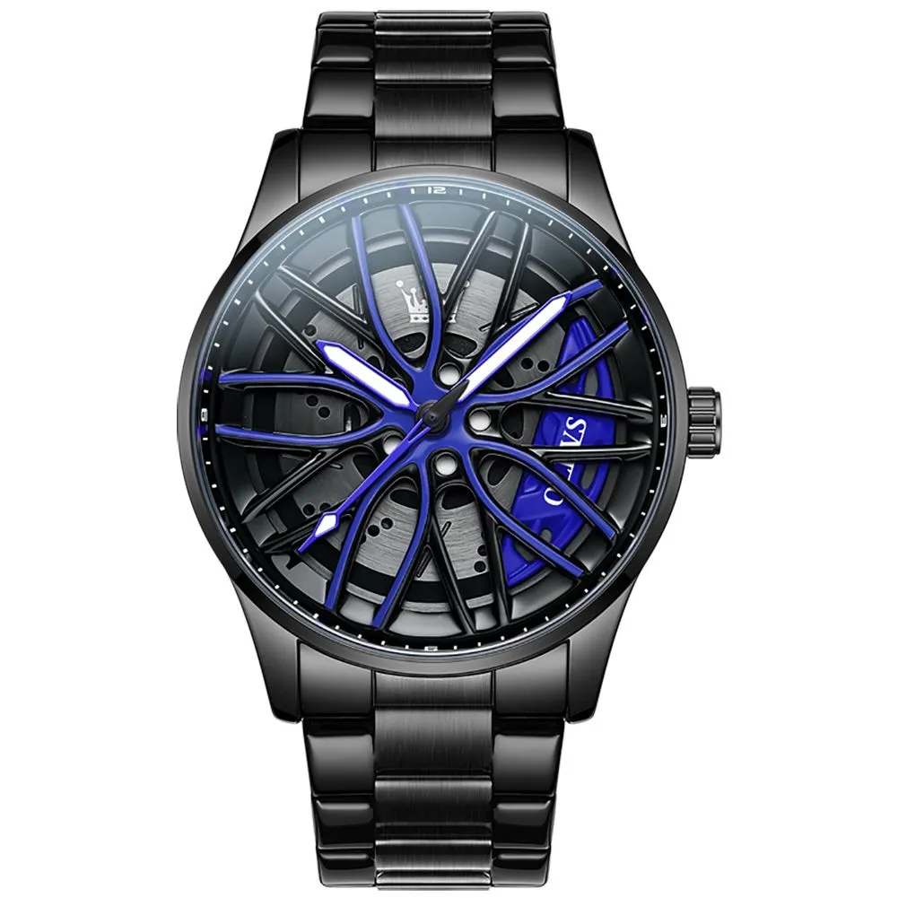 Quartz Mens Watches Sports Car Wheel Hub Classy - Blue