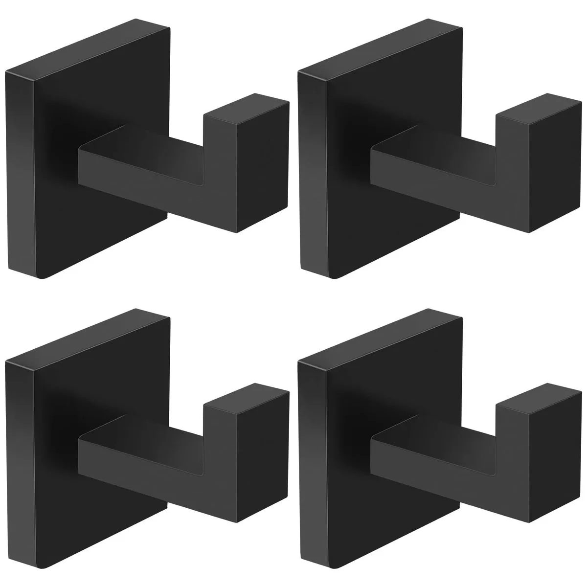 4 Pack Stainless Steel Heavy Duty Towel Hooks - Wall Mount for Bathroom - Black