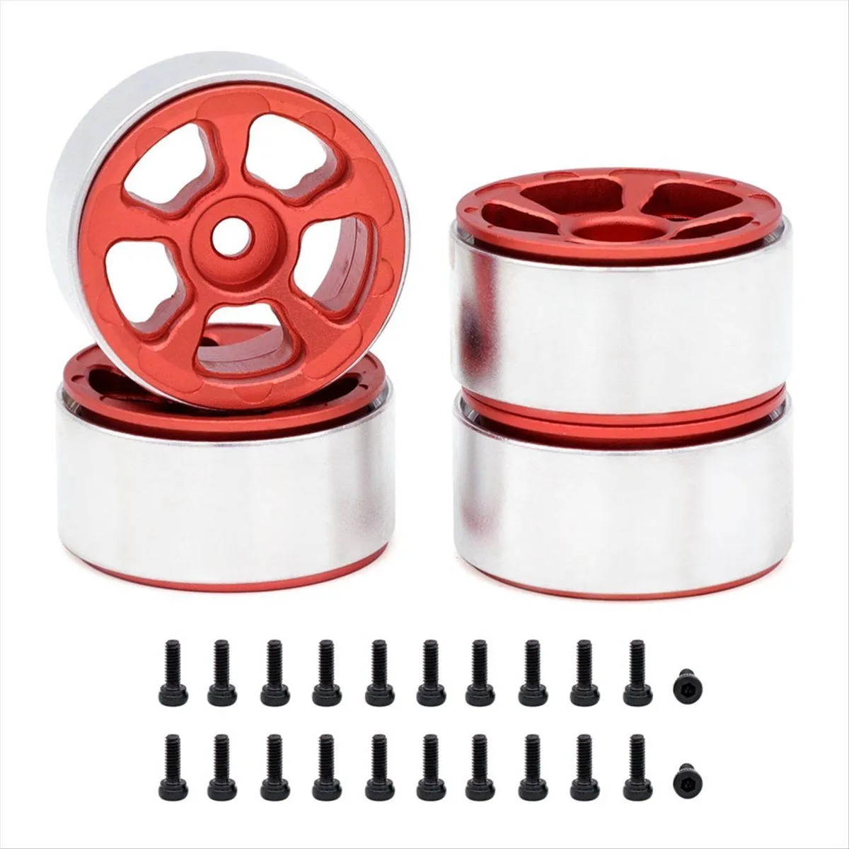 Metal Wheel Rims For 1/24 1/18 Rc Crawler Car Narrow 5-Spokes Red