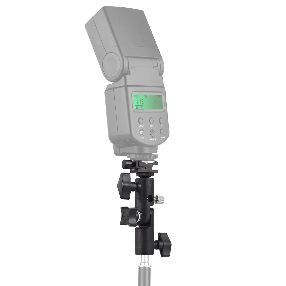 Flash Swivel Bracket, Cold Shoe Mount, 1/4 & 3/8 Screw, Umbrella Holder